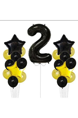 Sarı Gold Folyo Balon Rakam Set Dogum Günü Süsü 2 Yaş