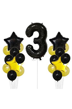Sarı Gold Folyo Balon Rakam Set Dogum Günü Süsü 3 Yaş