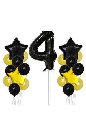 Sarı Gold Folyo Balon Rakam Set Dogum Günü Süsü 4 Yaş