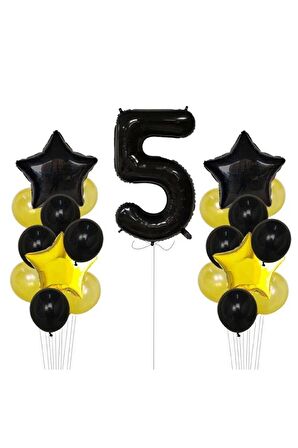 Sarı Gold Folyo Balon Rakam Set Dogum Günü Süsü 5 Yaş