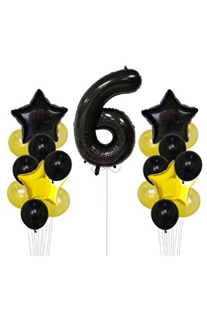 Sarı Gold Folyo Balon Rakam Set Dogum Günü Süsü 6 Yaş
