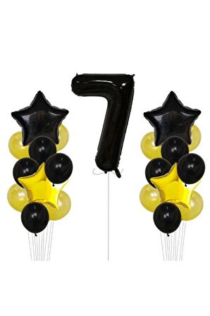 Sarı Gold Folyo Balon Rakam Set Dogum Günü Süsü 7 Yaş