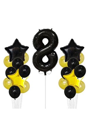 Sarı Gold Folyo Balon Rakam Set Dogum Günü Süsü 8 Yaş
