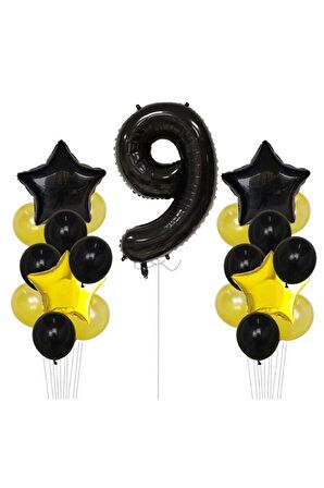 Sarı Gold Folyo Balon Rakam Set Dogum Günü Süsü 9 Yaş