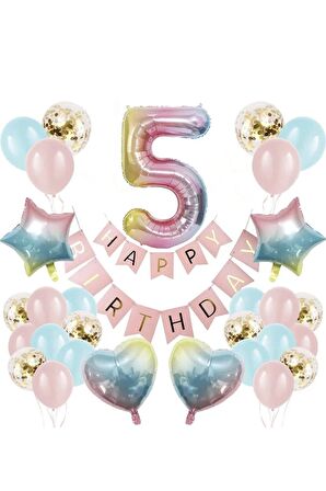 Renkli Folyo Balon Rakam Set Dogum Günü Süsü Yaş 5