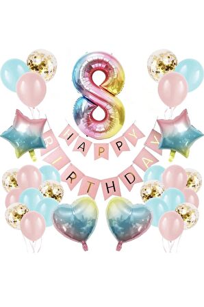 Renkli Folyo Balon Rakam Set Dogum Günü Süsü Yaş 8