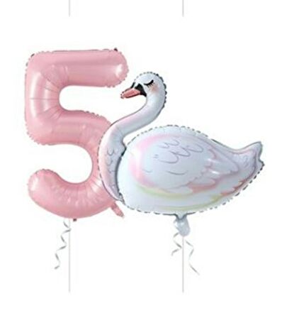 Kuğu Balon Pembe Rakam Folyo Balon Set Yaş 5
