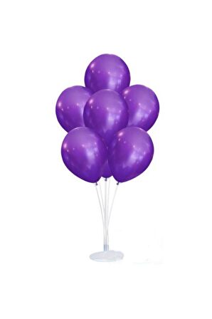 Balon Standı Ve 7 Adet  Metalik Mor Balon Seti