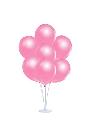 Balon Standı Ve 7 Adet  Metalik Pembe Balon Seti