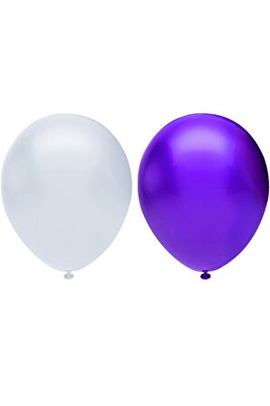 Metalik Balon Seti 50 Adet ( Beyaz, Mor)