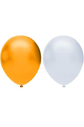 Metalik Balon Seti 50 Adet ( Beyaz, Turuncu)