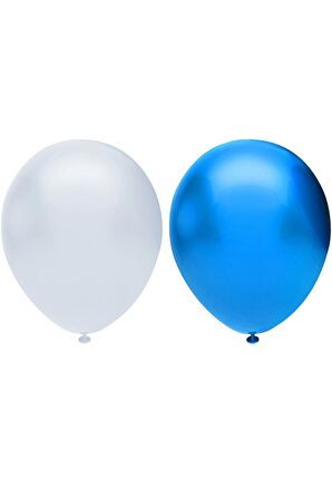 Metalik Balon Seti 50 Adet ( Beyaz, Koyu Mavi)