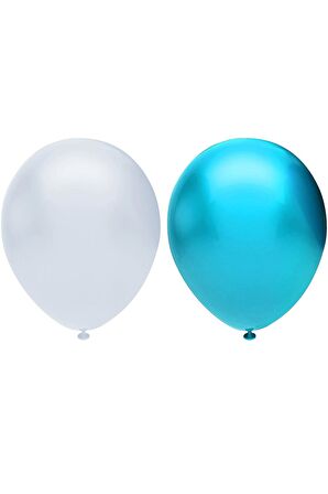 Metalik Balon Seti 50 Adet ( Beyaz, Açık Mavi)