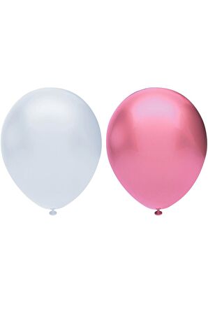 Metalik Balon Seti 50 Adet ( Beyaz, Pembe)