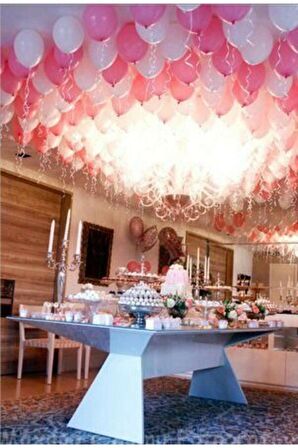 50 Adet Pembe, Beyaz Metalik Balon +Balon Zinciri Hediye