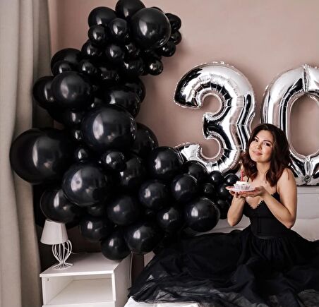50 Adet Siyah Balon +Balon Zinciri Hediye