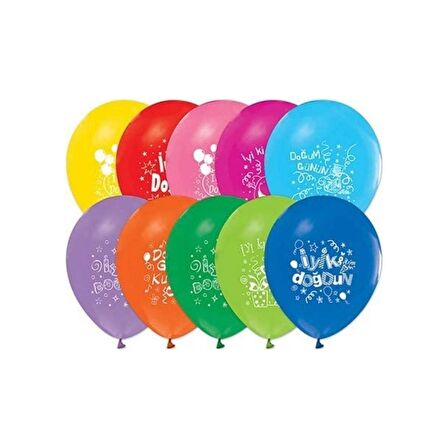 Happy Birthday Iyiki Doğdun Baskılı Karışık Renk Balon 15 Adet