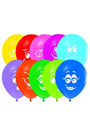 Gülen Yüz Emoji Baskılı Karışık Renk Balon 15 Adet