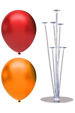 7 Çubuklu Balon Standı + 7 adet balon ( Turuncu, Kırmızı )