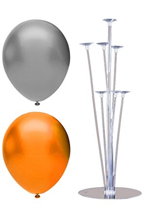 7 Çubuklu Balon Standı + 7 adet balon ( Gümüş - Turuncu )
