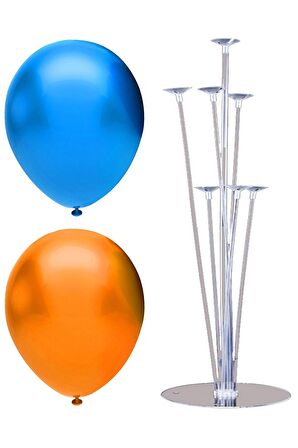 7 Çubuklu Balon Standı + 7 adet balon ( Turuncu, Koyu Mavi )
