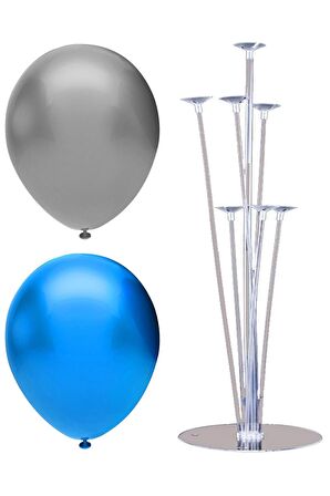 7 Çubuklu Balon Standı + 7 adet balon ( Gümüş, Koyu Mavi )