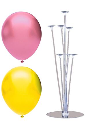 7 Çubuklu Balon Standı + 7 adet balon ( Pembe - Sarı )