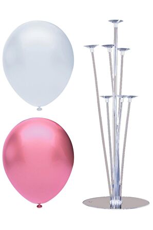 7 Çubuklu Balon Standı + 40 adet balon ( Pembe - Beyaz )