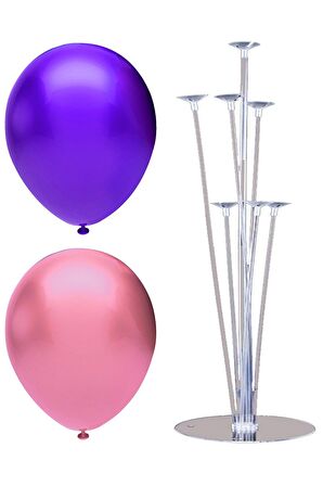7 Çubuklu Balon Standı + 40 adet balon ( Mor - Pembe )