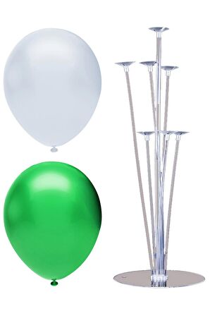 7 Çubuklu Balon Standı + 40 adet balon ( Koyu Yeşil - Beyaz )