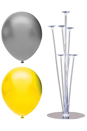 7 Çubuklu Balon Standı + 40 adet balon ( Sarı, Gümüş )