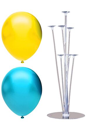 7 Çubuklu Balon Standı + 40 adet balon ( Açık Mavi - Sarı )