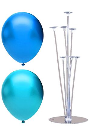 7 Çubuklu Balon Standı + 40 adet balon ( Açık Mavi, Koyu Mavi )