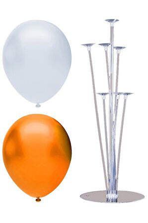 7 Çubuklu Balon Standı + 40 adet balon ( Turuncu - Beyaz )