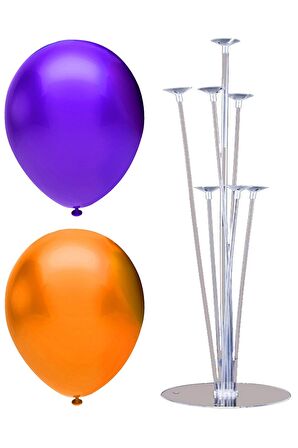 7 Çubuklu Balon Standı + 40 adet balon ( Mor - Turuncu )