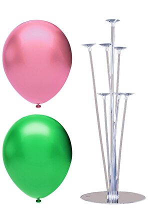 7 Çubuklu Balon Standı + 40 adet balon ( Koyu Yeşil, Pembe )
