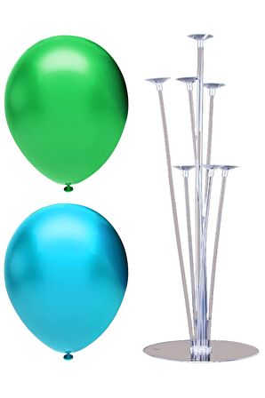 7 Çubuklu Balon Standı + 50 adet balon ( Açık Mavi - Koyu Yeşil )