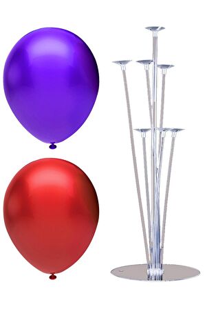 7 Çubuklu Balon Standı + 50 adet balon ( Mor - Kırmızı )