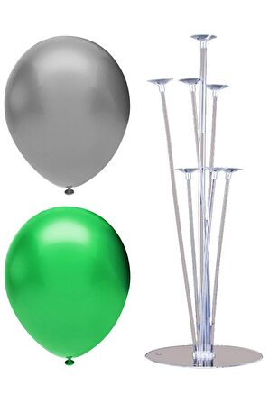 7 Çubuklu Balon Standı + 50 adet balon ( Gümüş - Koyu Yeşil )
