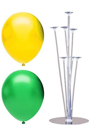 7 Çubuklu Balon Standı + 100 adet balon ( Sarı - Koyu Yeşil )