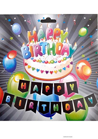 Siyah Zemin Renkli Yazılı Happy Birthday Banner 