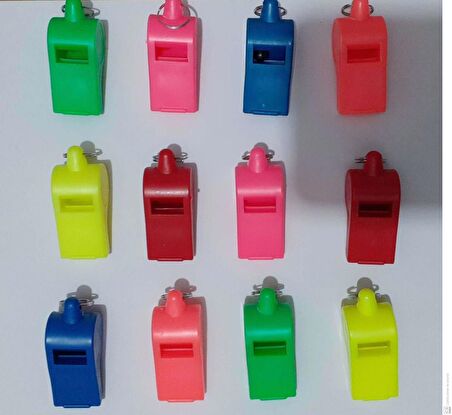 12 Adet Renkli Plastik Düdük