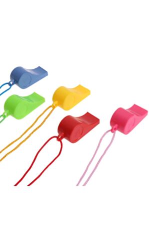 Plastik İpli Plastik Düdük Karışık Renk 5 Adet