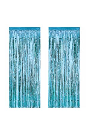 4 Adet 45 cm × 200 cm Metalize Arka Fon Kapı Perdesi Püsküllü Fon Süsü Mavi
