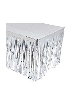 Cansüs Gümüş Püsküllü Metalize Masa Eteği