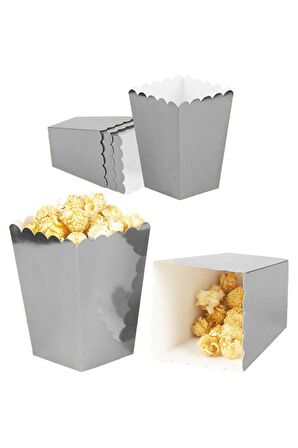 Popcorn Mısur Kutusu-Gümüş (Mısır, Cips Kutusu) 8 Adet