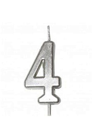 4 Yaş Gümüş Rakam Mum Gümüş Renk Doğum Günü Pasta Mumu 12 cm