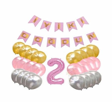 Pembe Konsept 2 Yaş Doğum Günü Kutlama Seti