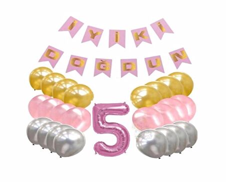 Pembe Konsept 5 Yaş Doğum Günü Kutlama Seti