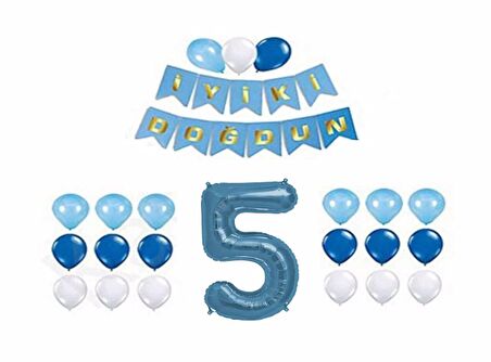 Mavi 5 Yaş Doğum Günü Parti Seti 